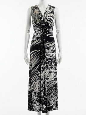 Teaberry Black White Abstract Print Sleeveless Maxi Flowy Stretch Dress Size 10